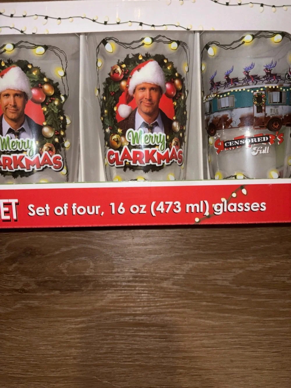 National Lampoon Christmas Vacation Clark Griswold 4 Pint Glass Set 16 Oz New